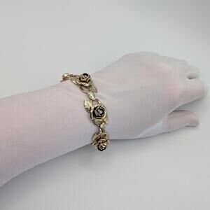 Gold Tone Rose Flower Charm Bracelet